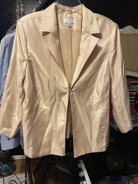 Susan Graver Peach Satin Open-Front Blazer